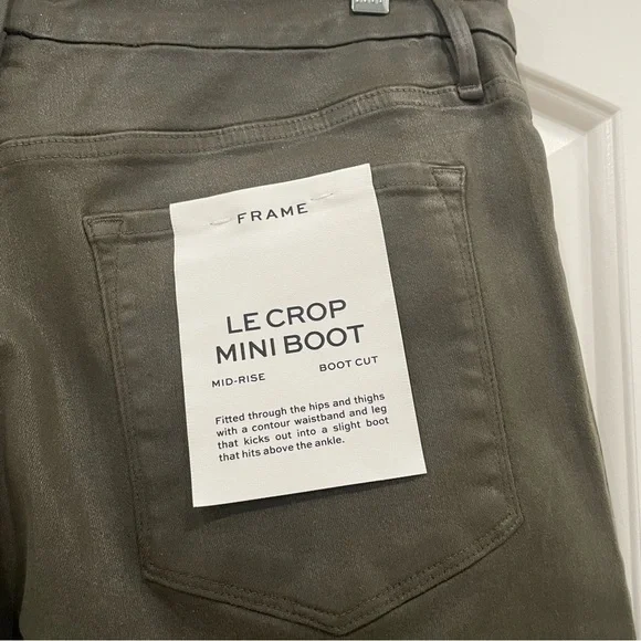 NWT Anthropologie Frame Green Le Crop Mini Boot Mid Rise Coated Denim Jeans 34 - Picture 9 of 13